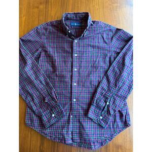 Polo Ralph Lauren Men's Red and Navy Tartan Plaid Button Down - Size Large